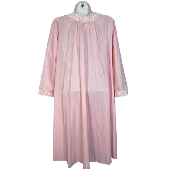 Vintage 60s Eve Stillman Nightgown Robe Embroidered Pleated Lace Pink Small - Picture 6 of 10
